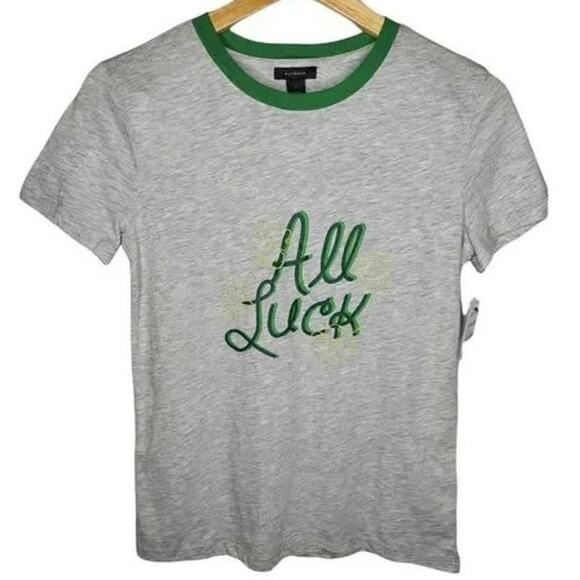 Halogen Tops - Halogen "All Luck" Embroidered St. Patrick's Day Tee Sz XXS/2X Small in Grey NWT